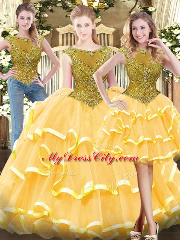 Nice Sleeveless Beading and Ruffled Layers Zipper Sweet 16 Quinceanera Dress