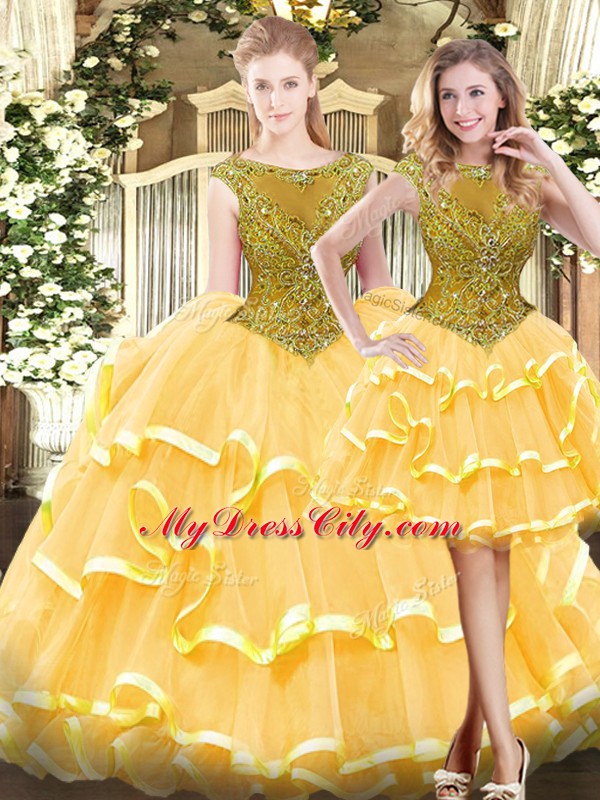 Nice Sleeveless Beading and Ruffled Layers Zipper Sweet 16 Quinceanera Dress