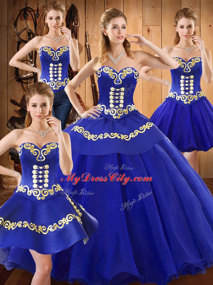 Best Blue Sweetheart Lace Up Embroidery Sweet 16 Quinceanera Dress Sleeveless