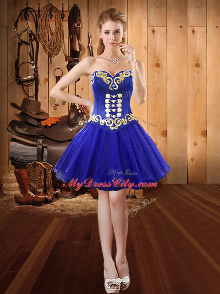 Best Blue Sweetheart Lace Up Embroidery Sweet 16 Quinceanera Dress Sleeveless