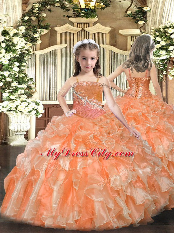 High End Sleeveless Lace Up Floor Length Beading and Ruffles 15th Birthday Dress