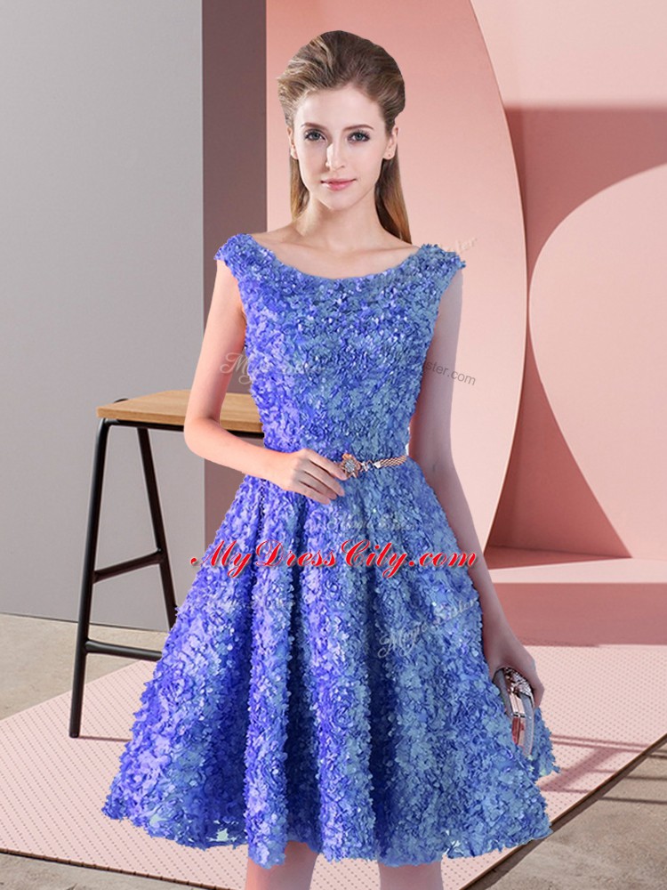 Custom Fit Scoop Sleeveless Lace Up Prom Dresses Blue Lace