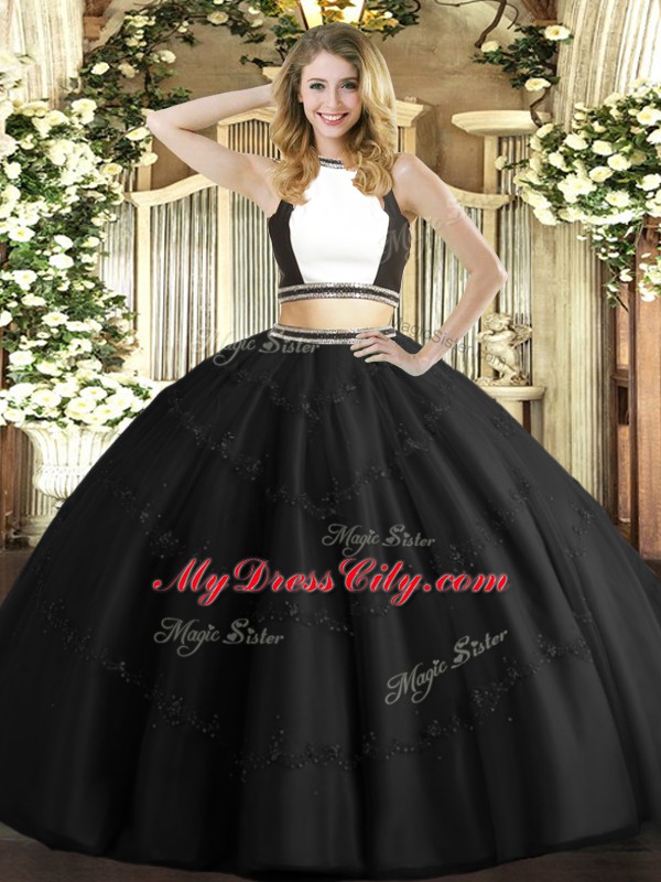 Enchanting Beading Sweet 16 Quinceanera Dress Black Backless Sleeveless Floor Length