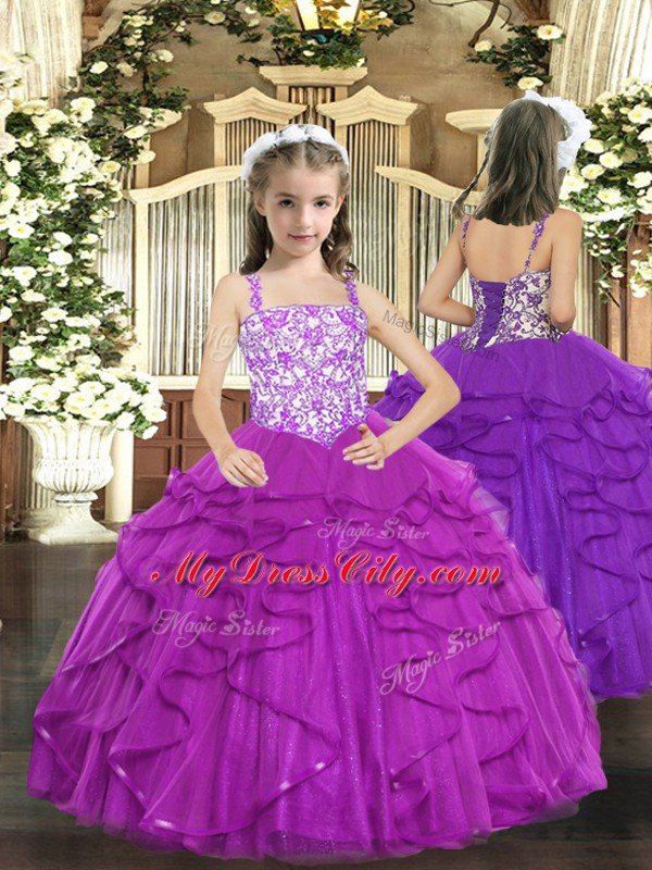 Floor Length Ball Gowns Sleeveless Purple Pageant Dress for Womens Lace Up