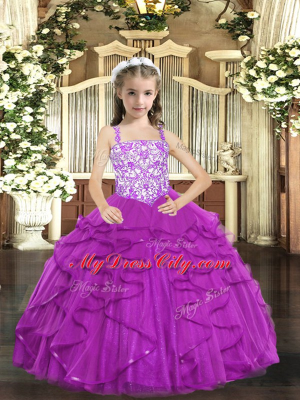 Floor Length Ball Gowns Sleeveless Purple Pageant Dress for Womens Lace Up