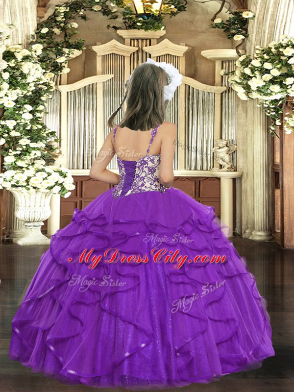 Floor Length Ball Gowns Sleeveless Purple Pageant Dress for Womens Lace Up