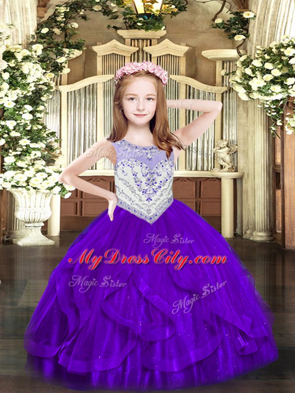 Cute Floor Length Ball Gowns Sleeveless Purple Little Girls Pageant Dress Wholesale Zipper