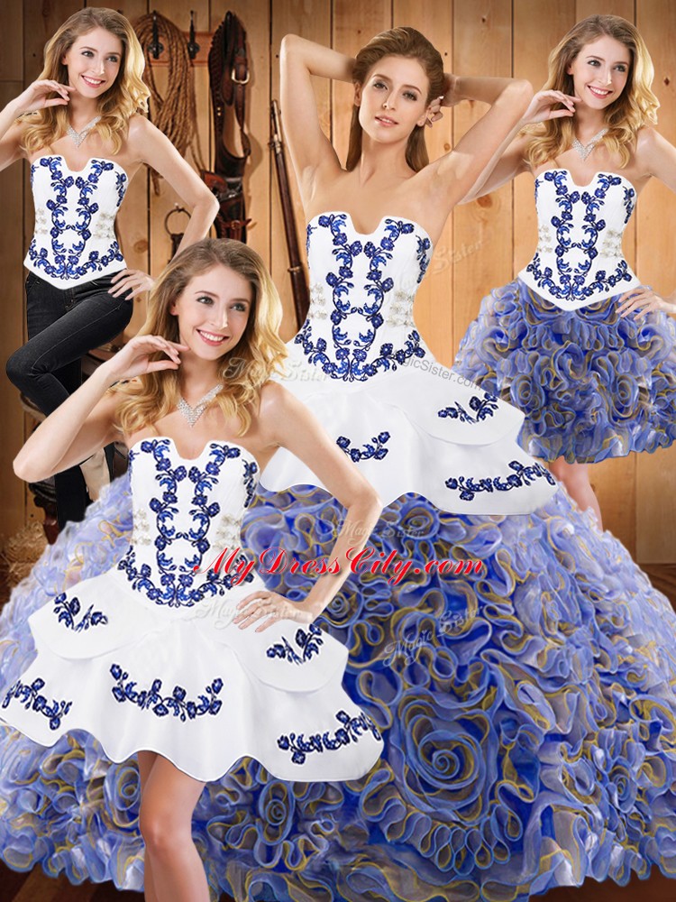 Elegant Sleeveless Sweep Train Lace Up With Train Embroidery 15th Birthday Dress