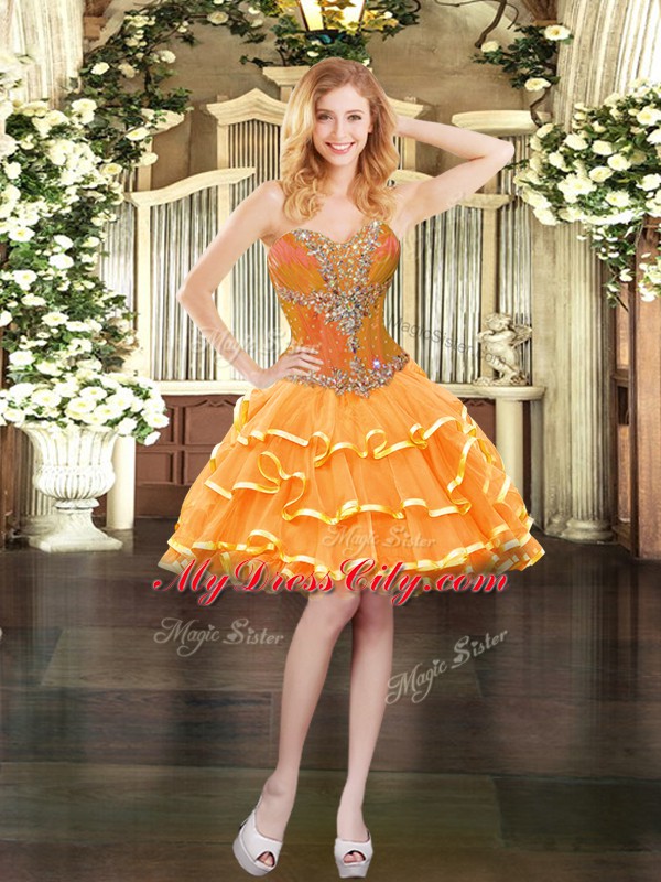 Ball Gowns Dress for Prom Orange Sweetheart Organza Sleeveless Mini Length Lace Up