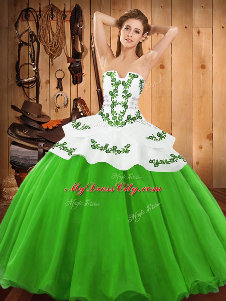 Charming Sleeveless Floor Length Embroidery Lace Up Quinceanera Dress with Green