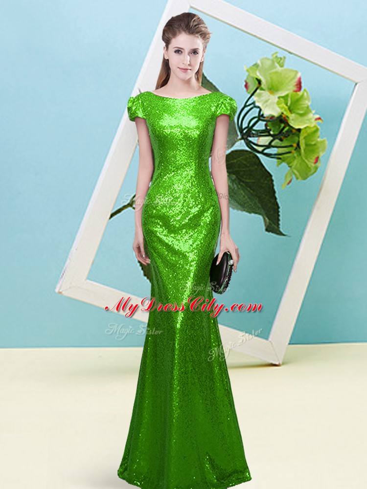 Cap Sleeves Sequined Floor Length Zipper Prom Gown in with Sequins