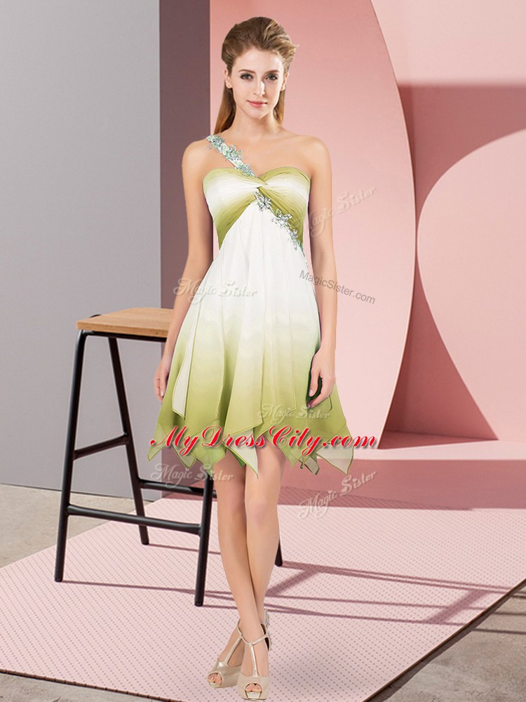 Multi-color One Shoulder Neckline Beading Prom Party Dress Sleeveless Lace Up