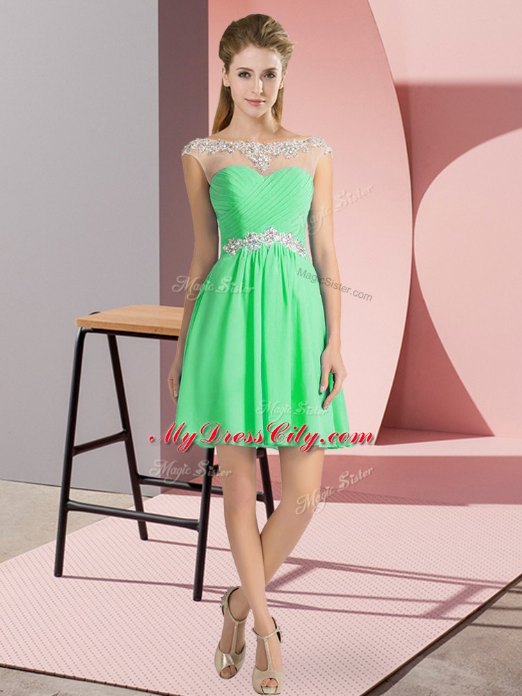 Shining Apple Green Scoop Lace Up Beading Prom Gown Cap Sleeves