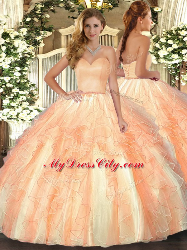 Sweetheart Sleeveless Organza Quinceanera Dress Ruffles Lace Up