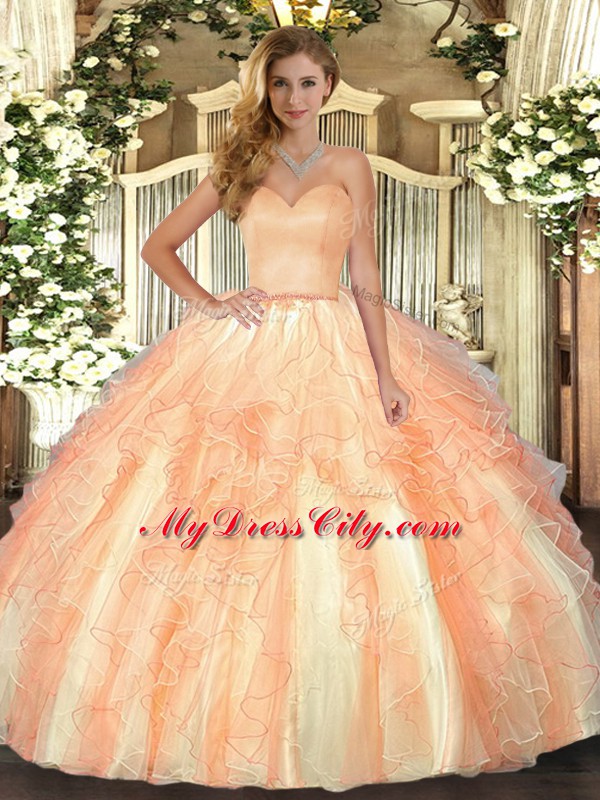 Sweetheart Sleeveless Organza Quinceanera Dress Ruffles Lace Up