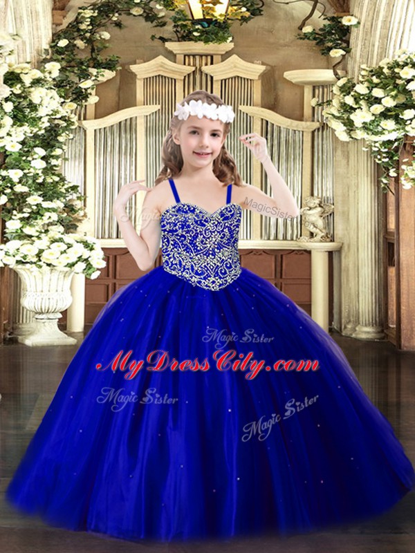 Royal Blue Sleeveless Floor Length Beading Lace Up Pageant Dress Toddler