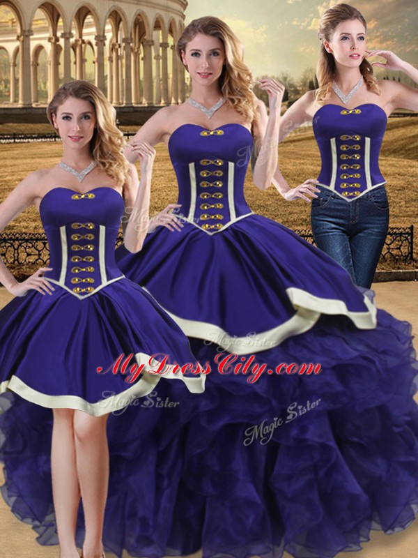 Sumptuous Purple Organza Lace Up Sweetheart Sleeveless Floor Length Quinceanera Gown Beading and Ruffles