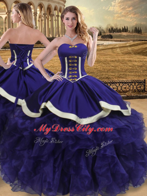 Sumptuous Purple Organza Lace Up Sweetheart Sleeveless Floor Length Quinceanera Gown Beading and Ruffles