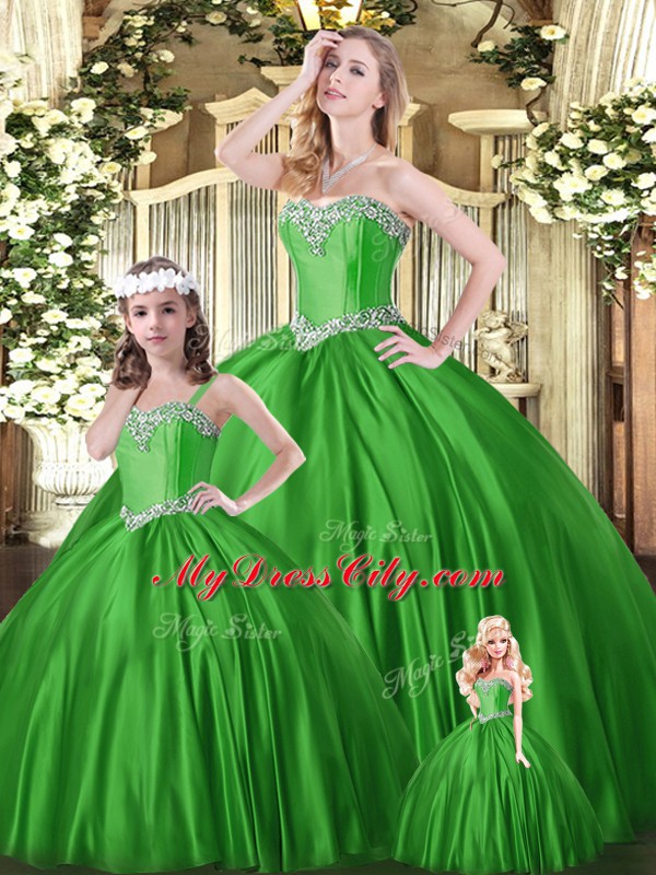 Perfect Green Sleeveless Floor Length Beading Lace Up Sweet 16 Quinceanera Dress