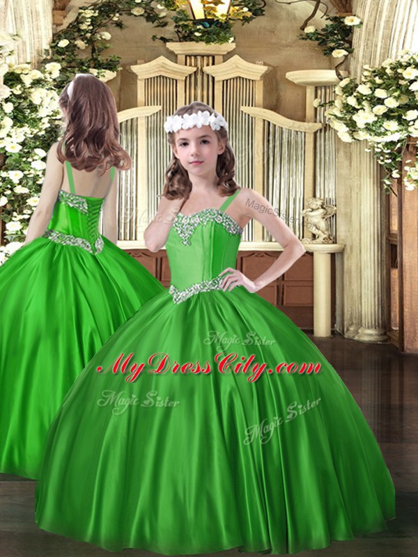 Perfect Green Sleeveless Floor Length Beading Lace Up Sweet 16 Quinceanera Dress