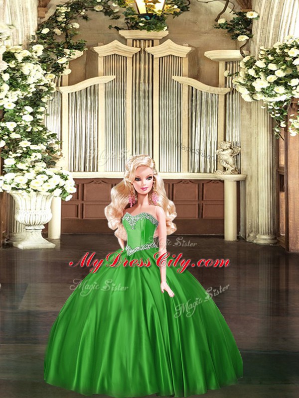 Perfect Green Sleeveless Floor Length Beading Lace Up Sweet 16 Quinceanera Dress