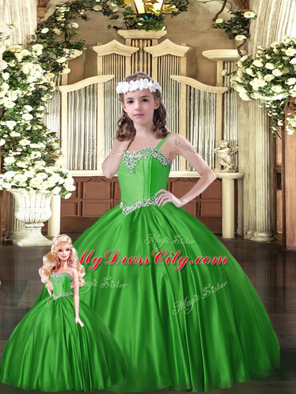 Perfect Green Sleeveless Floor Length Beading Lace Up Sweet 16 Quinceanera Dress