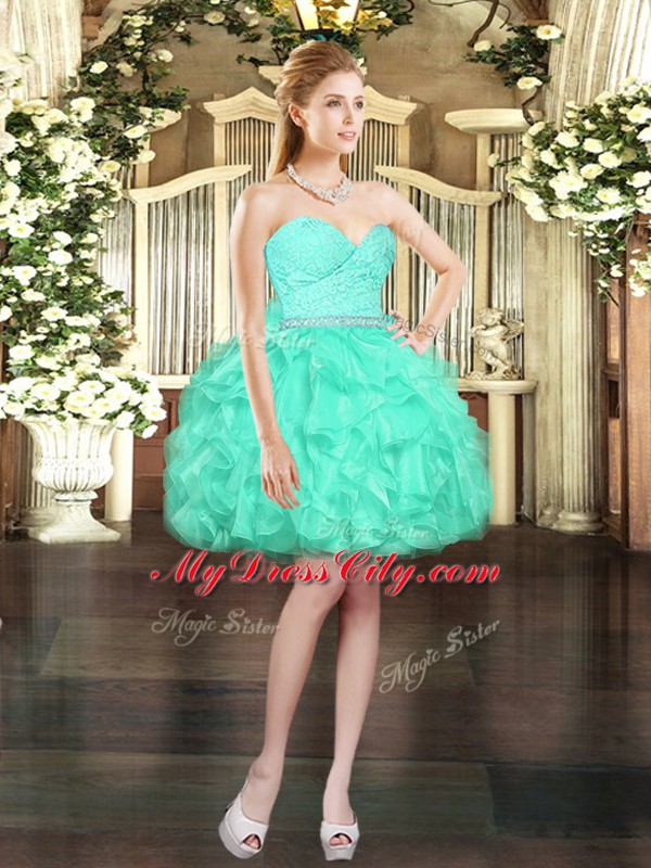 Vintage Turquoise Sleeveless Ruffles Floor Length Ball Gown Prom Dress with Shawl