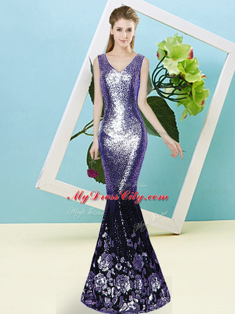 Artistic Lavender Zipper V-neck Sequins Evening Dress Sequined Sleeveless