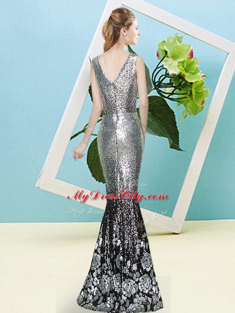 Artistic Lavender Zipper V-neck Sequins Evening Dress Sequined Sleeveless