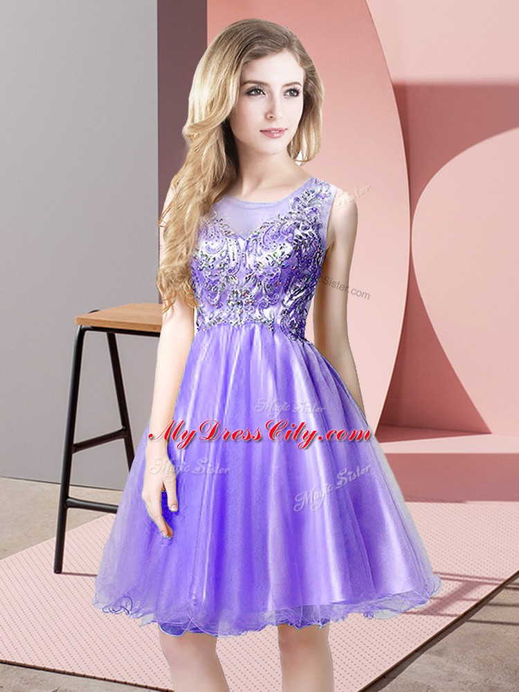 Lavender Scoop Neckline Beading Homecoming Dress Sleeveless Zipper