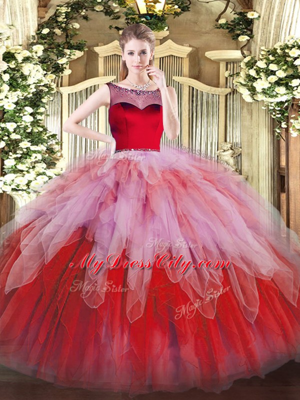 Beading and Ruffles Sweet 16 Dress Multi-color Zipper Sleeveless Floor Length