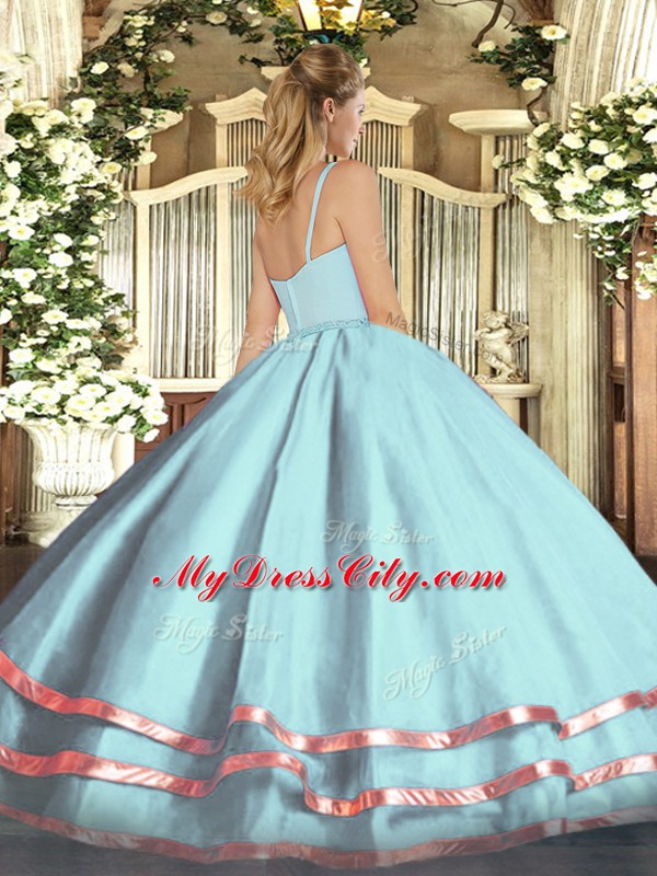 Lovely Tulle Sleeveless Floor Length Quince Ball Gowns and Ruffled Layers