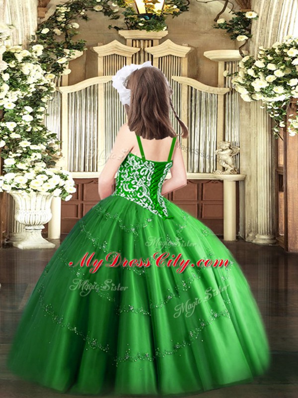 Discount Green Sleeveless Floor Length Beading and Appliques Lace Up Pageant Dress for Teens