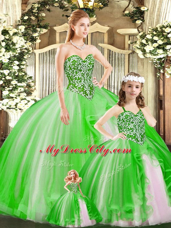 Designer Ball Gowns Quinceanera Dresses Green Sweetheart Tulle Sleeveless Floor Length Lace Up