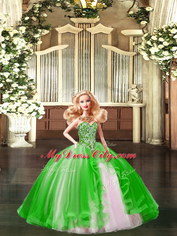 Designer Ball Gowns Quinceanera Dresses Green Sweetheart Tulle Sleeveless Floor Length Lace Up