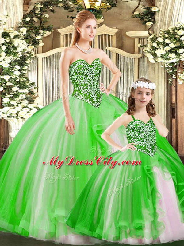 Designer Ball Gowns Quinceanera Dresses Green Sweetheart Tulle Sleeveless Floor Length Lace Up