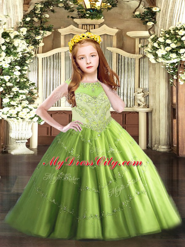 Ball Gowns Child Pageant Dress Scoop Tulle Sleeveless Floor Length Zipper