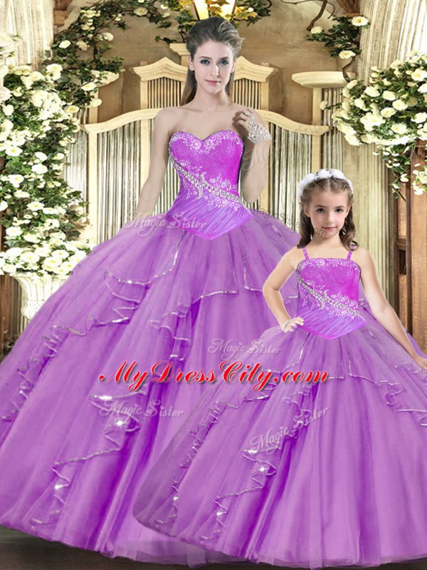 Sophisticated Sweetheart Sleeveless Lace Sweet 16 Quinceanera Dress Beading and Ruching Lace Up