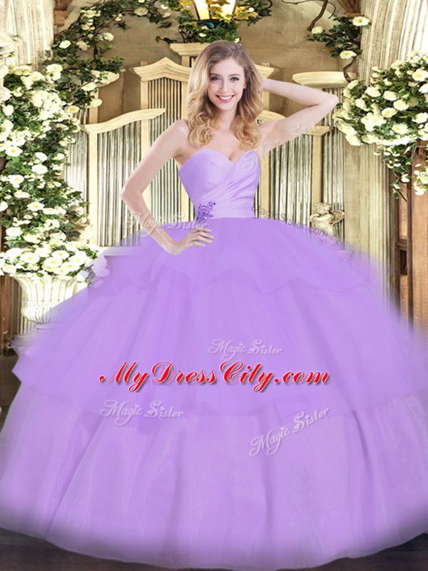 Sweetheart Sleeveless Lace Up Quinceanera Gowns Lavender Organza