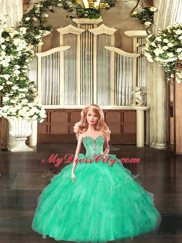 Sleeveless Lace Up Floor Length Beading and Ruffles Quinceanera Dresses