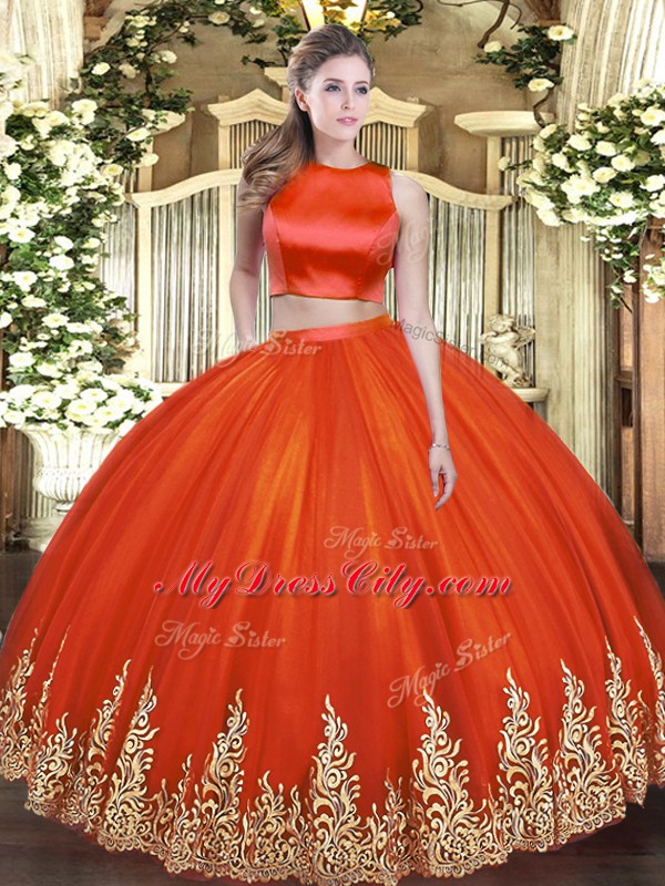 Smart Appliques Quince Ball Gowns Red Criss Cross Sleeveless Floor Length