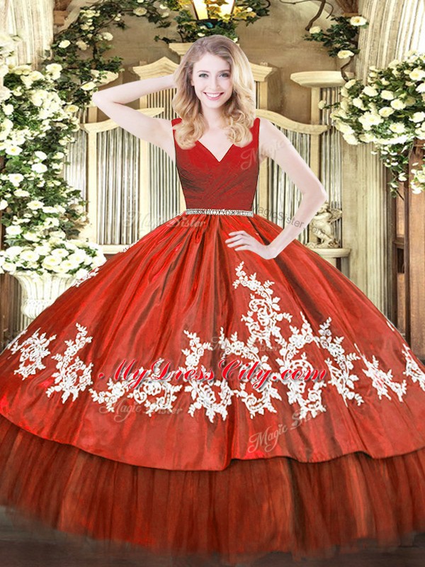 Beautiful Wine Red Zipper Vestidos de Quinceanera Beading and Appliques Sleeveless Floor Length