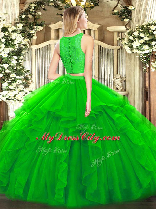 Floor Length Yellow Green Sweet 16 Quinceanera Dress Tulle Sleeveless Ruffles