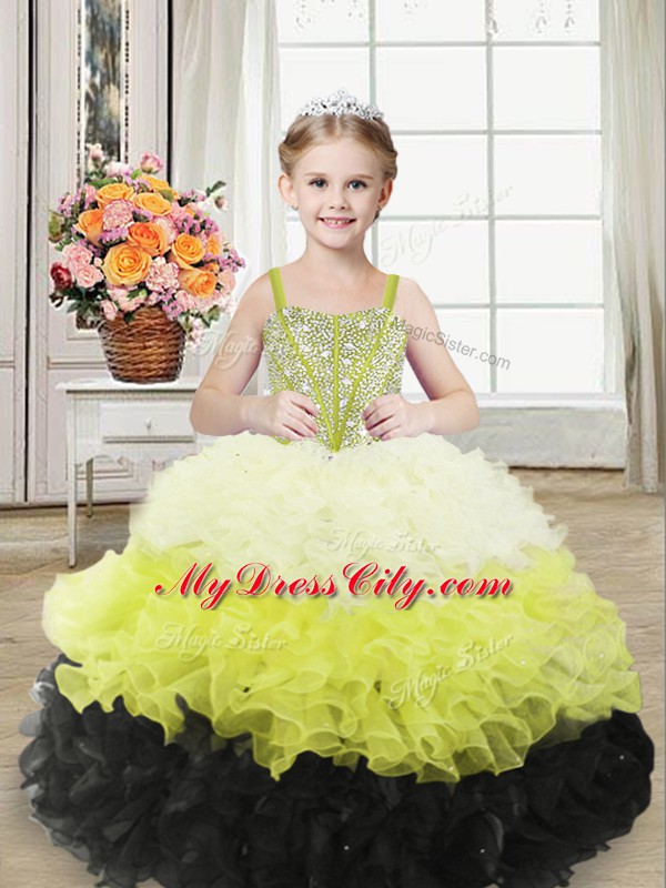 Beading and Ruffles Little Girls Pageant Dress Wholesale Multi-color Lace Up Sleeveless Floor Length