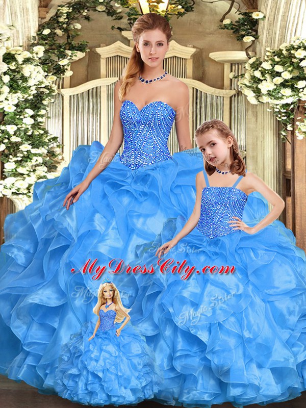 Dazzling Floor Length Ball Gowns Sleeveless Baby Blue Vestidos de Quinceanera Lace Up