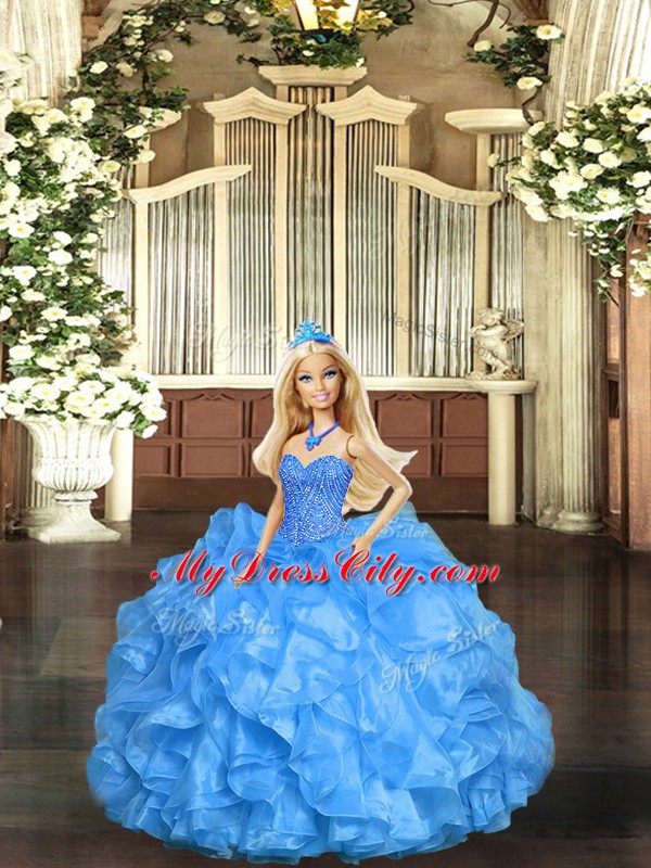 Dazzling Floor Length Ball Gowns Sleeveless Baby Blue Vestidos de Quinceanera Lace Up