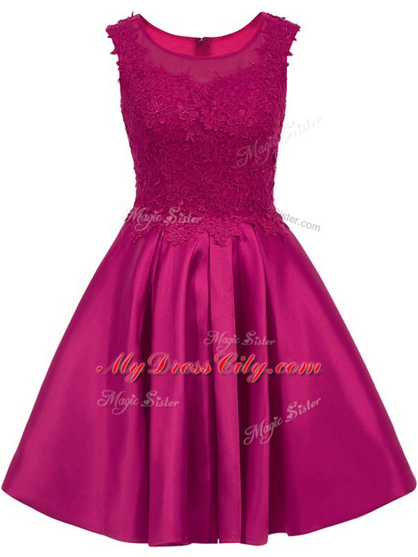 High Quality Satin Sleeveless Mini Length Bridesmaids Dress and Lace