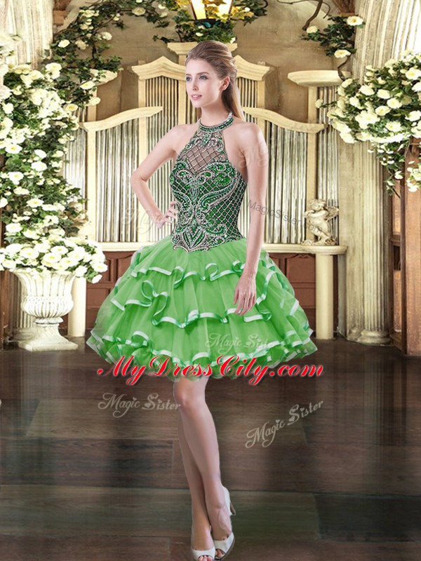 Perfect Organza Sleeveless Mini Length Evening Dress and Beading and Ruffled Layers