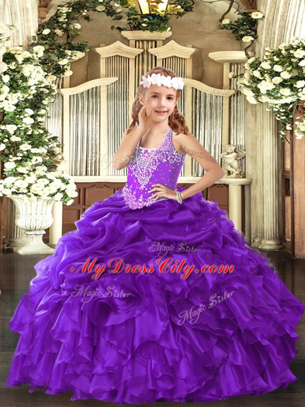 Purple Pageant Dresses Party and Quinceanera with Beading and Ruffles and Pick Ups V-neck Sleeveless Lace Up