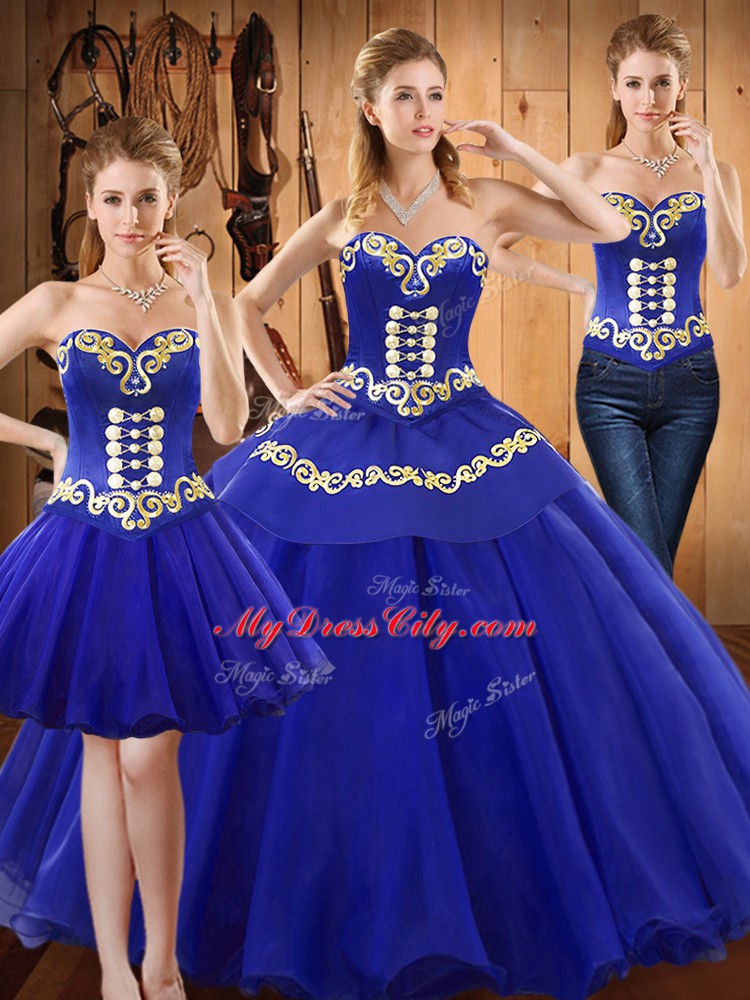 Custom Fit Sleeveless Lace Up Floor Length Embroidery Quince Ball Gowns